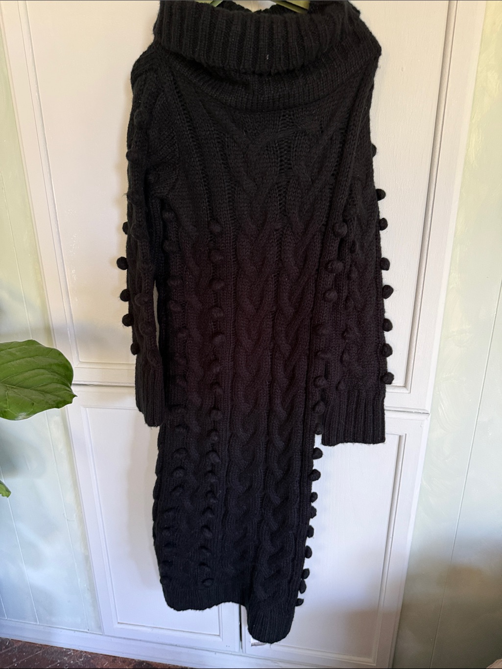 Farm Rio Black Cable-Knit Pom-Pom Turtleneck Sweater
